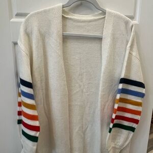 Striped Sleeve Cream Long Sweater